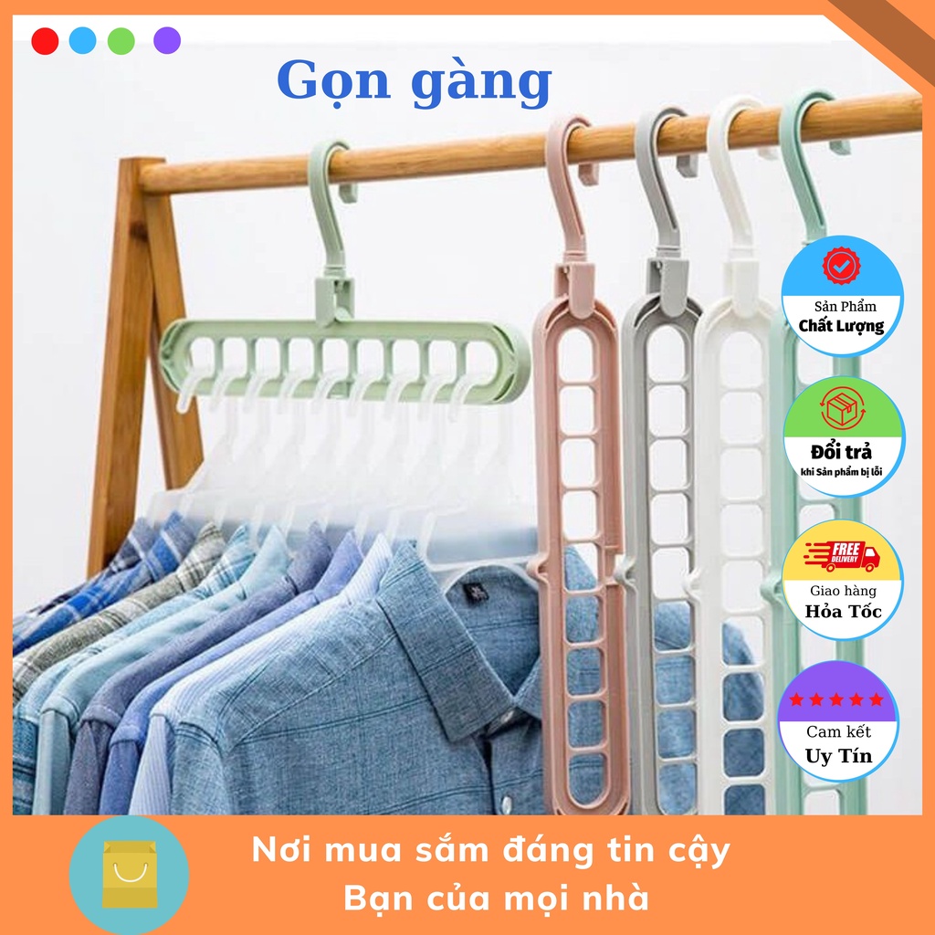 Móc treo quần áo treo đồ 9 lỗ thông minh quay 360 độ, đồ đa năng tiện dụng gấp đồ gọn gàng tiết kiệm diện tích