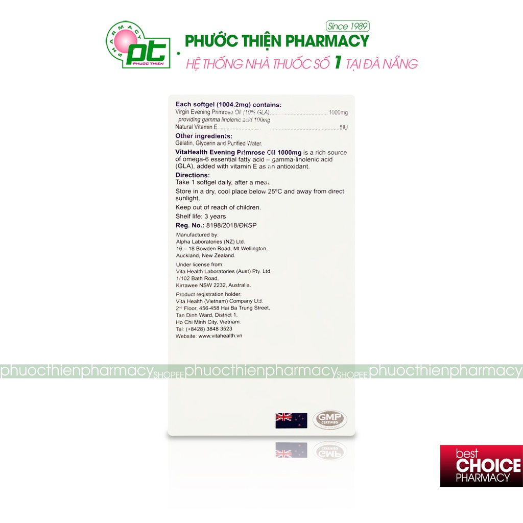 Viên uống tinh dầu hoa anh thảo Vitahealth Evening Primrose Oil 1000mg tăng cường nội tiết tố nữ, đẹp da lọ 60 viên