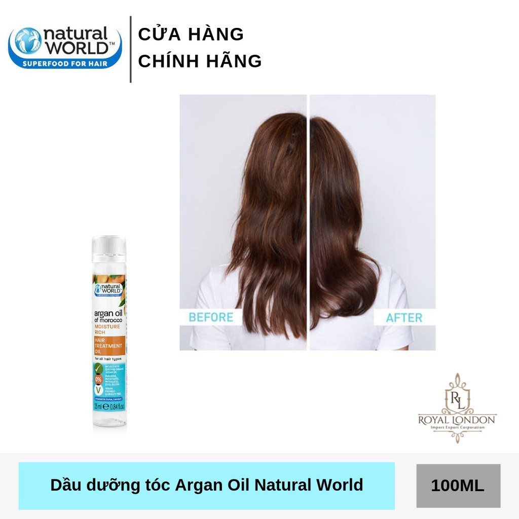 [Mã FMCGMALL -8% đơn 250K] Dầu dưỡng tóc Argan oil of Morocco NATURAL WORLD 25ml