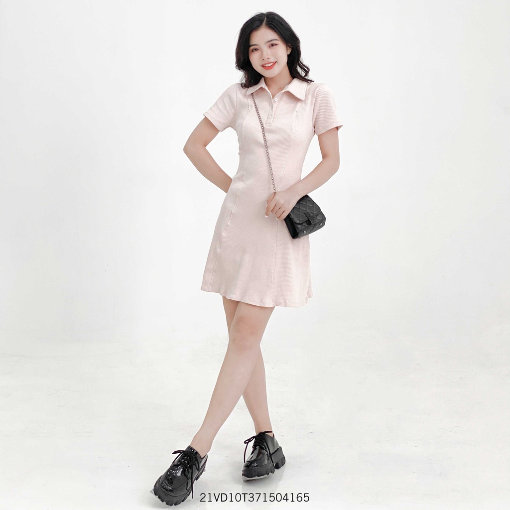 Đầm thun xòe tay ngắn cổ bẻ 2 nút xinh xắn thời trang ulzzang Hàn Quốc VM STYLE 21VD10T371504-21VD12T372204 | BigBuy360 - bigbuy360.vn
