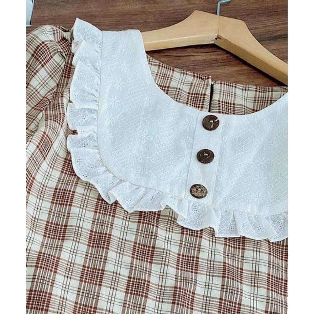 Váy bầu, đầm bầu thiết kế công sở, kẻ caro cực xinh, tông màu nâu pastel dịu mát - sang chảnh. Freesize dưới 70kg