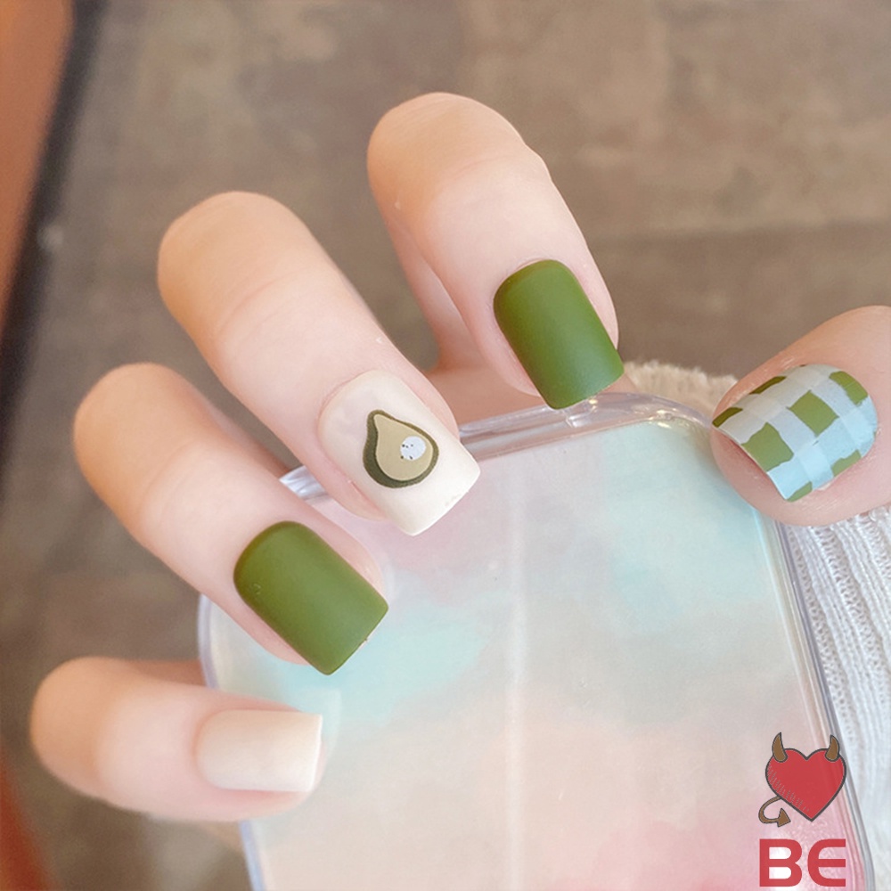 Set 24 móng tay giả YADORNOS màu xanh quả bơ dài vừa có thể tháo rời