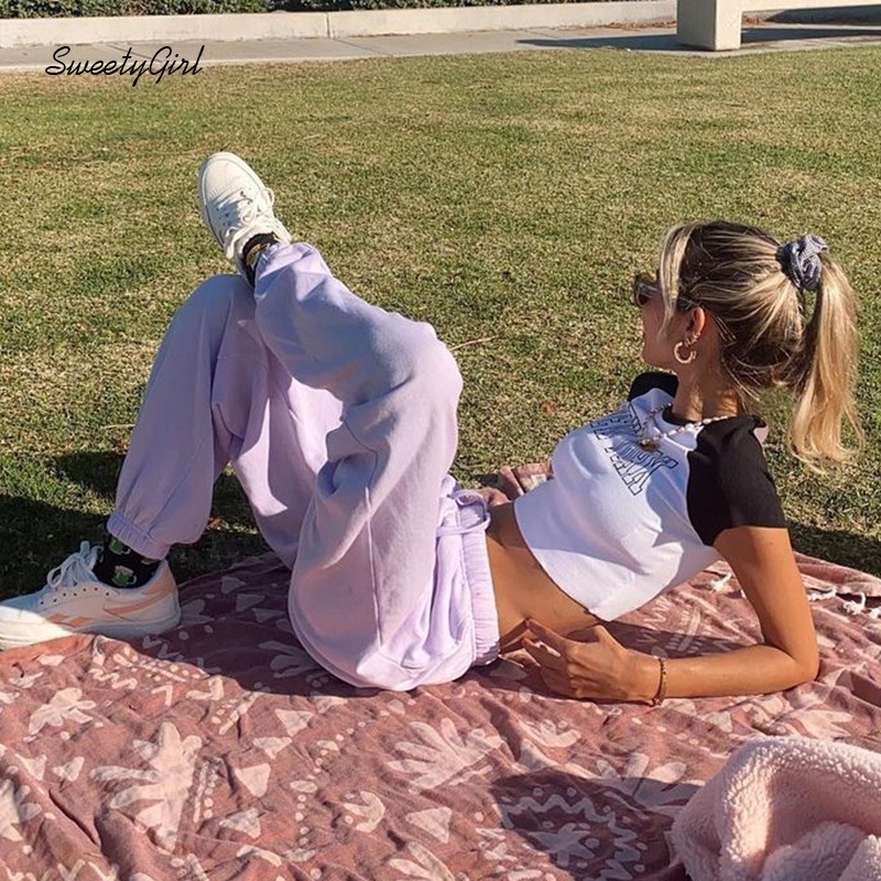 Áo Croptop Tay Ngắn Cổ Tròn In Chữ Phối Màu Tương Phản Thời Trang Cho Nữ