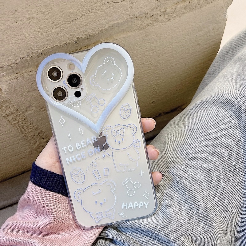 Ốp điện thoại trong suốt họa tiết gấu hoạt hình xinh xắn dành cho Iphone 13 ProMax 11 12 Mini XS I8 I7Plus