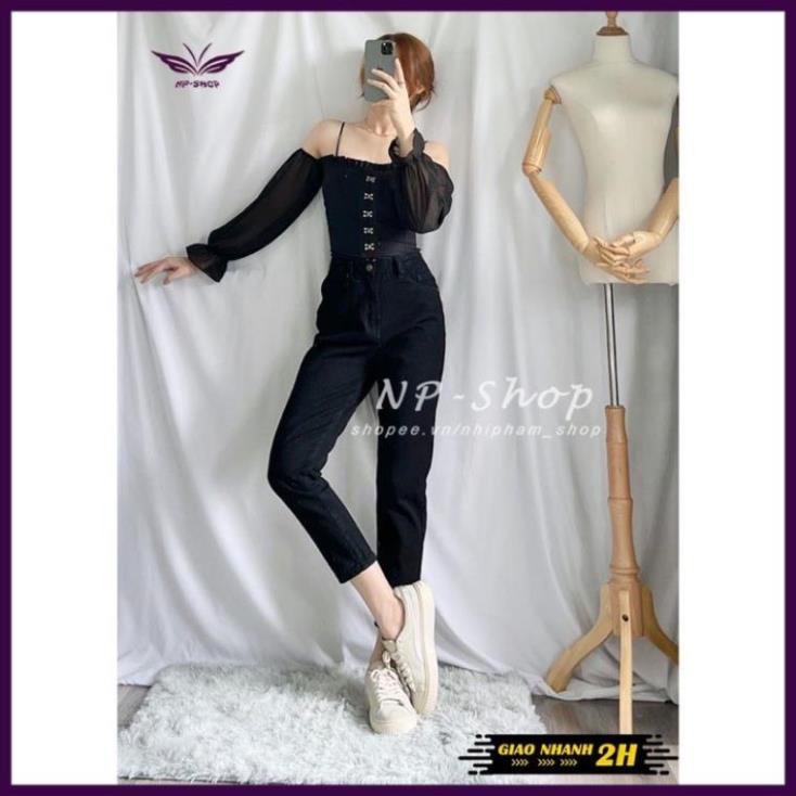 Quần jeans baggy nữ trơn lưng cao 9 tấc lửng Nhipham Shop/xám,đen/vnxk 🥇 ! , i