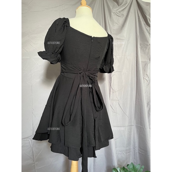 VÁY ĐEN  TAY PHỒNG BO EO XẾP LY NGỰC - GD235