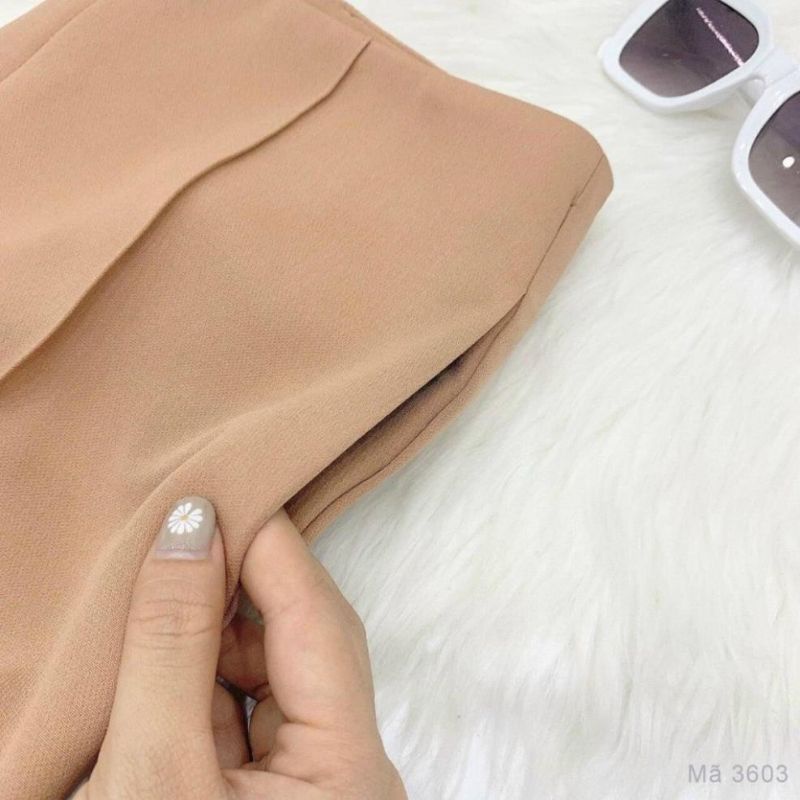 Quần ống loe lưng cao gân trước vải tuyết mưa