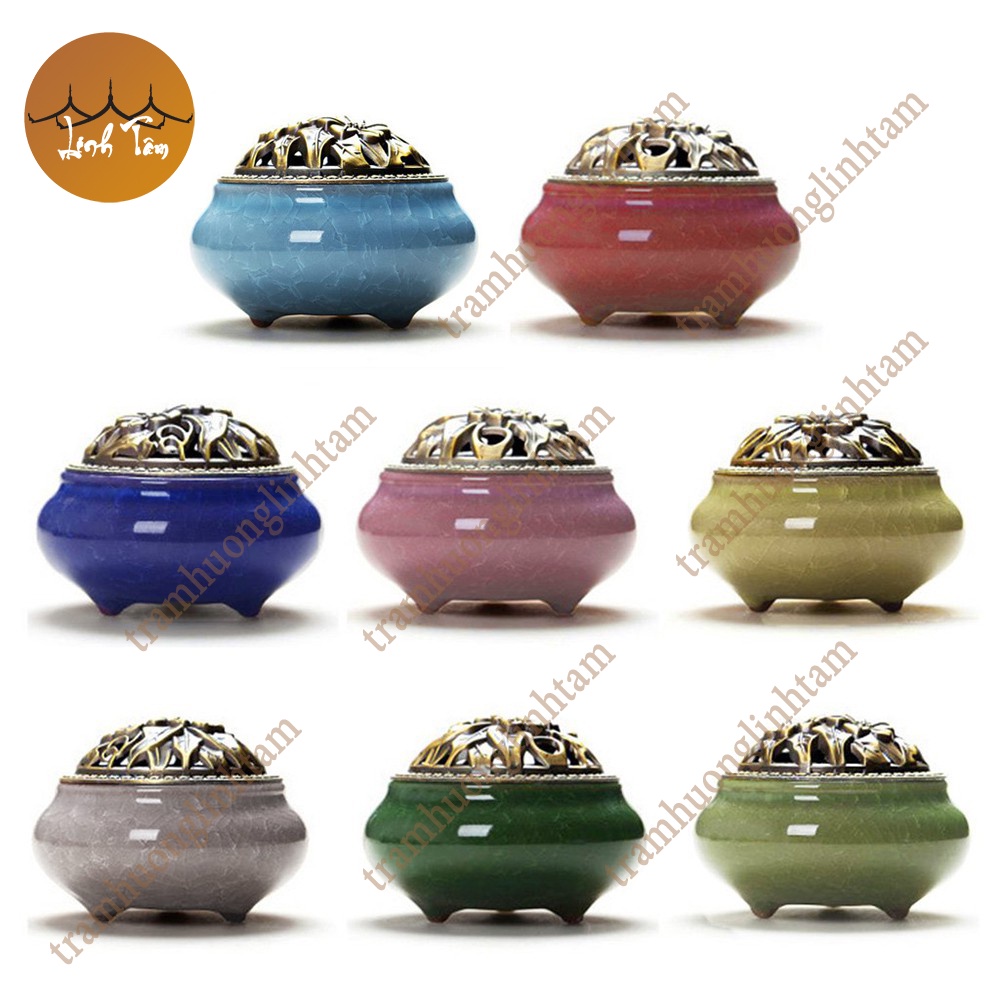 Com bo Lư xông trầm hương đỉnh đốt nhang gốm sứ + 10 nụ trầm tặng lót chống cháy