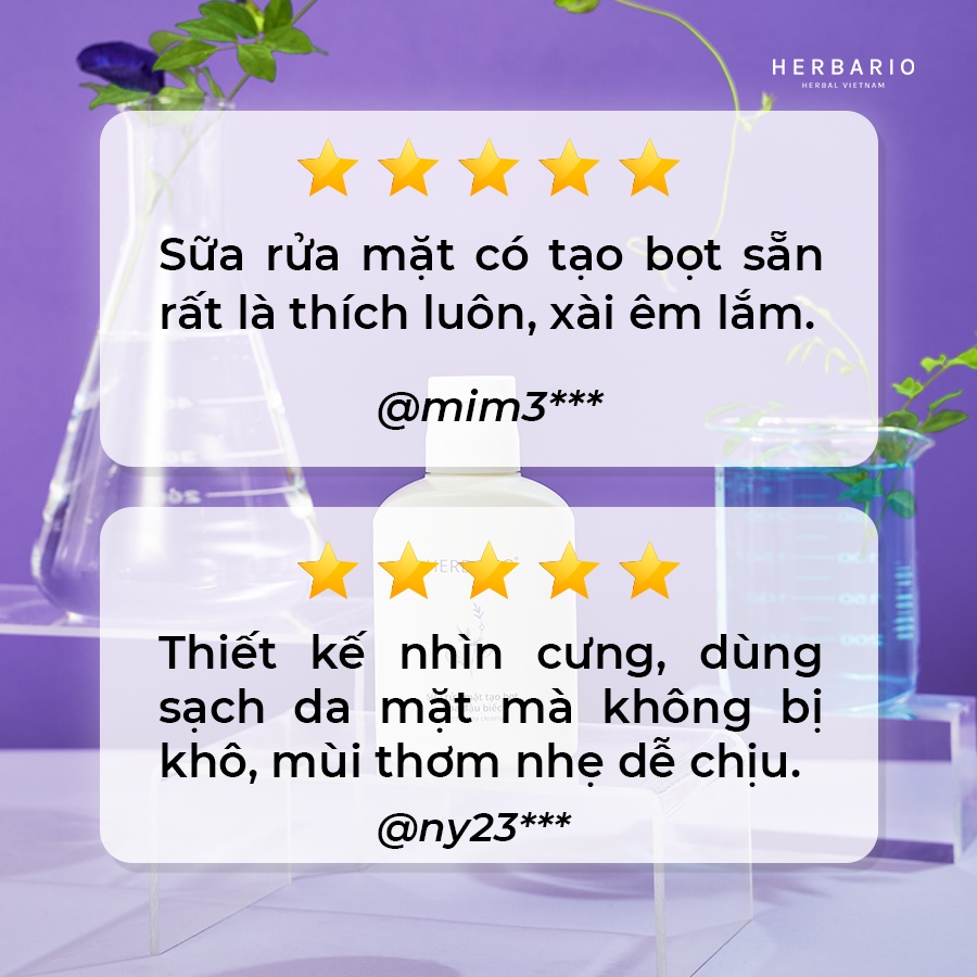 Sữa rửa mặt tạo bọt hoa đậu biếc herbario 100ml thuần chay cấp ẩm, chống lão hóa