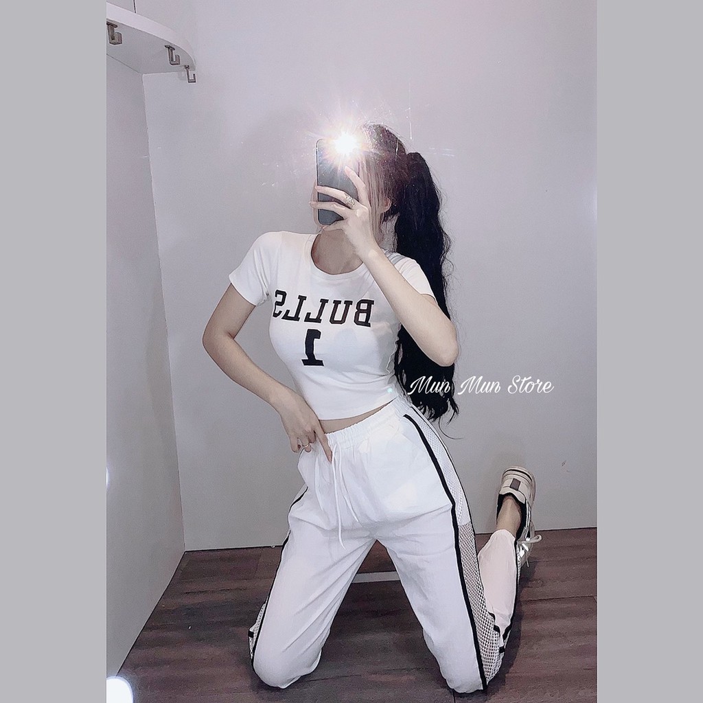 Quần jogger nữ [𝐅𝐫𝐞𝐞 𝐒𝐡𝐢𝐩] munmunstore quần jogger phối lưới vải đũi  mềm mịn - bo gấu tôn dáng trẻ trung năng động8623