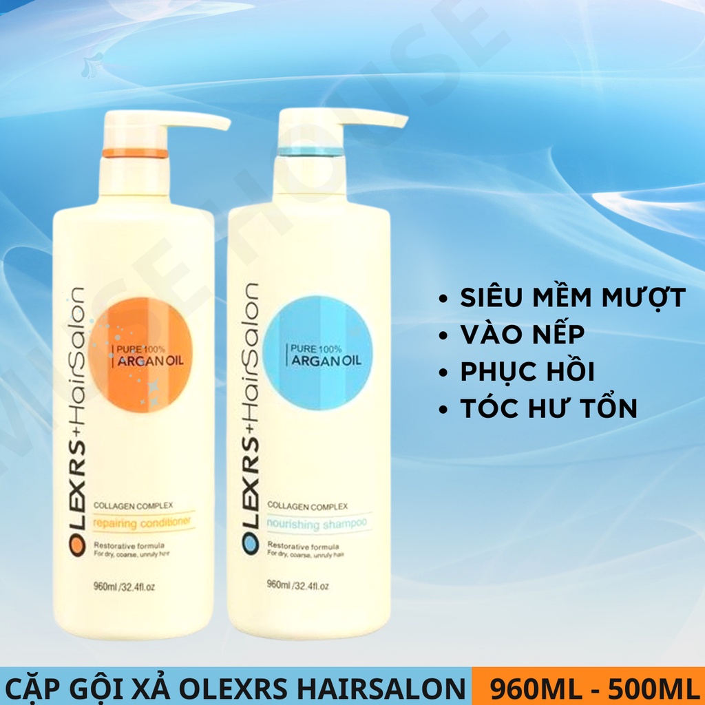 Cặp Dầu Gội Xả Olexrs Argan Oil Collagen Hair Salon 500ml Cho Tóc Khô Hư Tổn - Muse House