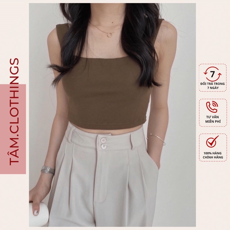 Áo croptop hai dây bản to có đệm ngưc chất bozip co giãn 4 chiều TÂM Clothings