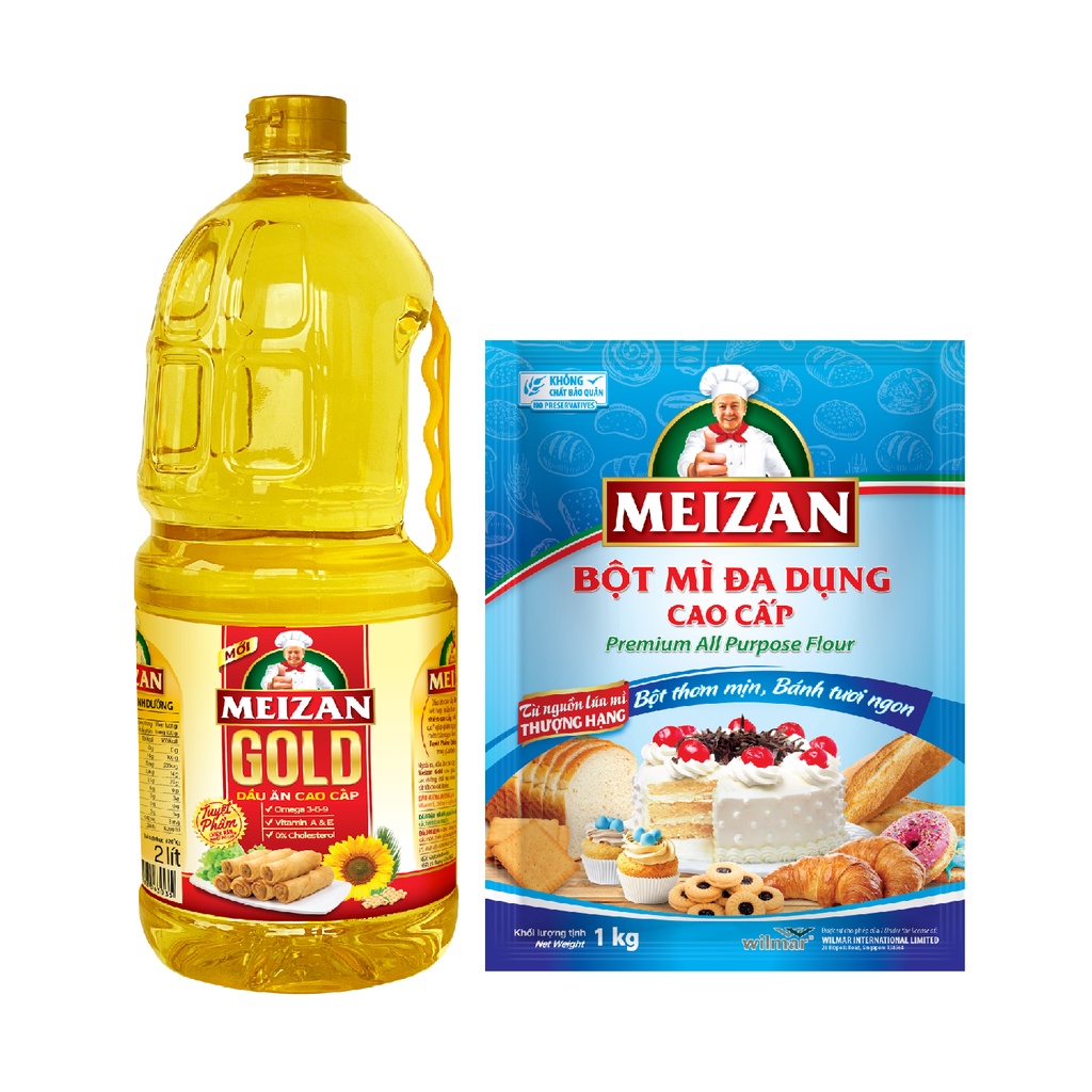 Combo 1 chai Dầu Meizan Gold 2L và 1 gói bột mì đa dụng Meizan 1kg