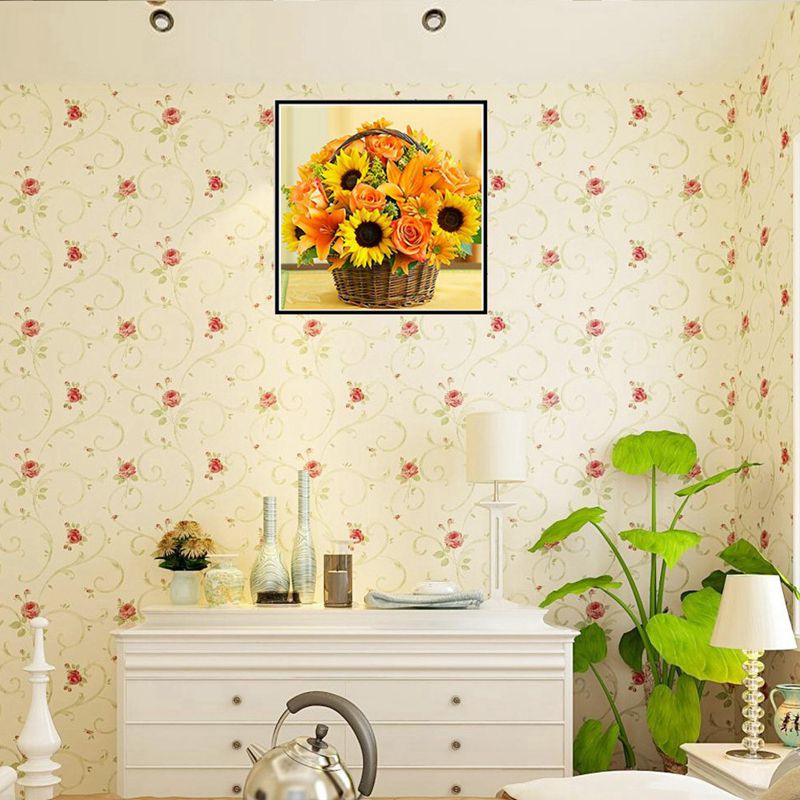 Bộ tranh đính đá 5D DIY 30 * 30cm hình giỏ hoa hướng dương trang trí nội thất nhà ở đầy tinh tế