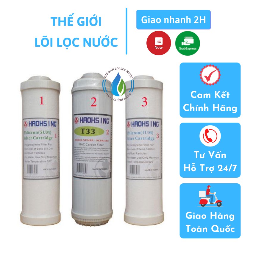 Bộ 3 lõi lọc nước 1/ 2/ 3 chính hãng chuyên dùng cho máy lọc nước Haoshing