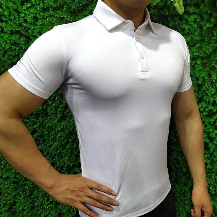 Fitness Coach Work Clothes Tight Trendy Polo Shirt Muscle Quick-Drying Exercise T-Shirt Men's Slim Fit Stretch Short Sleeve T-Shirt