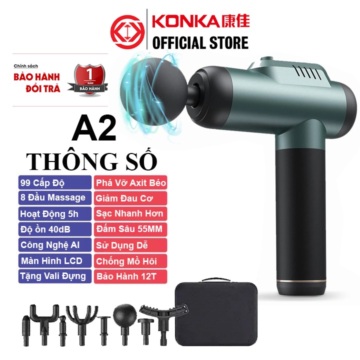 Súng Massage Cầm Tay Konka A2 - 8 Đầu Massage, 99 Tốc Độ Điều Chỉnh, Pin Lithium Dung Lượng Cao