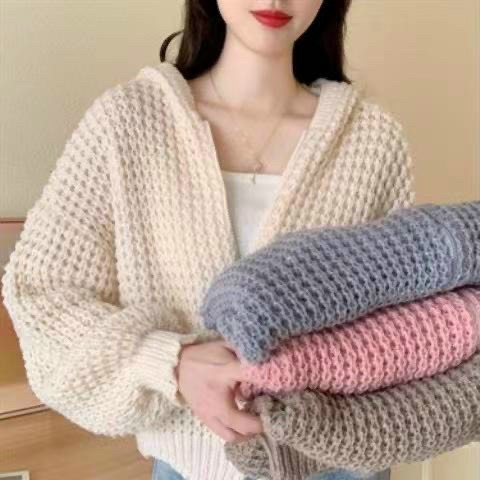 Áo Khoác Len Móc Có Mũ Dây Kéo Bo Gấu Tay Dài | Smide Clothing