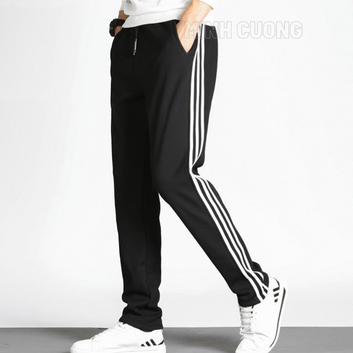 Quần 3 sọc, quần thể thao nam nữ unisex vải poly cotton co giãn - OMAN QD72