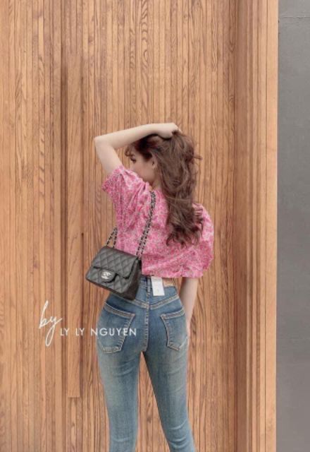 Áo hoa nhí vàng vải thô lụa QC