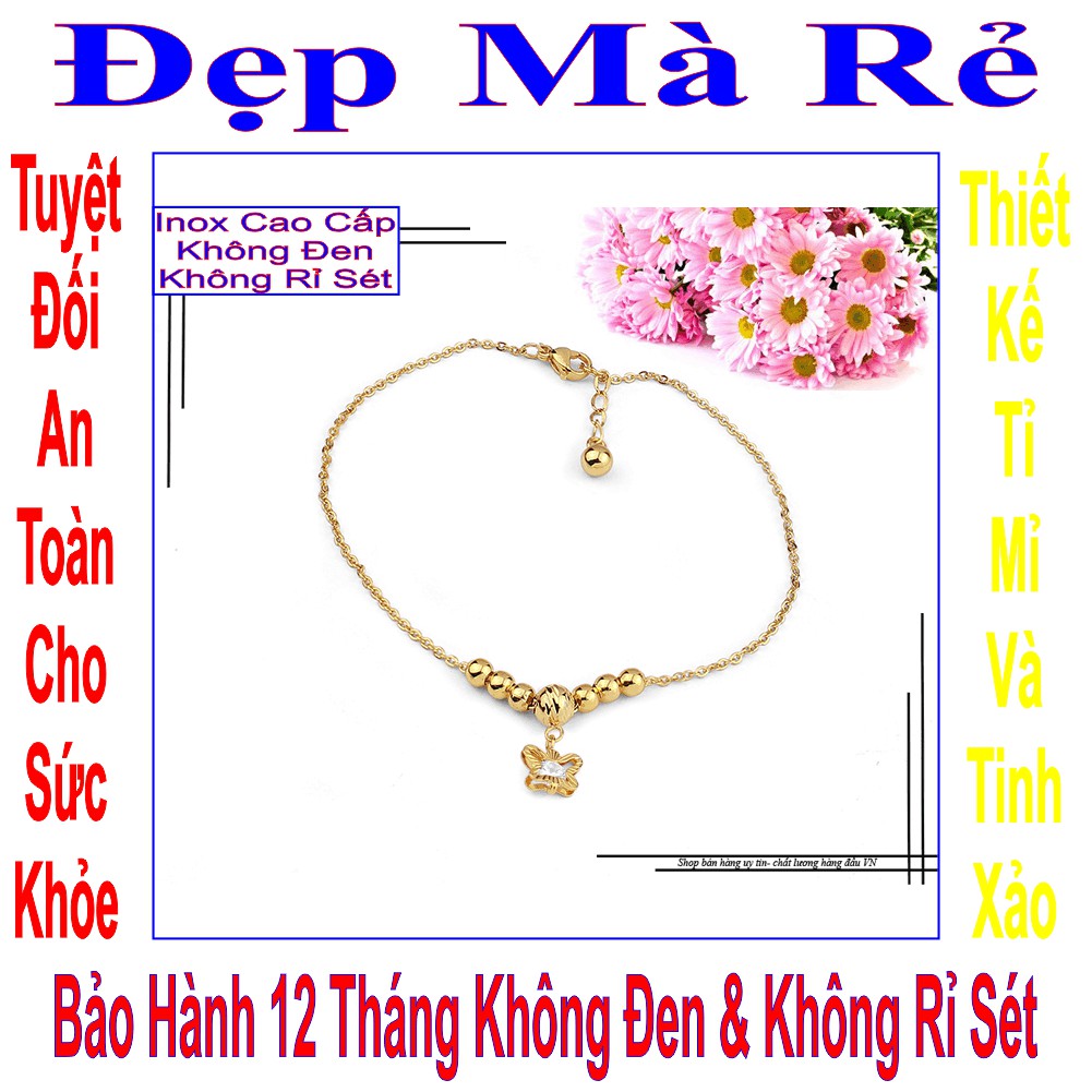 Lắc chân màu vàng trẻ em kiểu bướm đá Zircon và bi - An toàn cho trẻ - Cam kết 1 đổi 1 nếu hoen , gỉ sét
