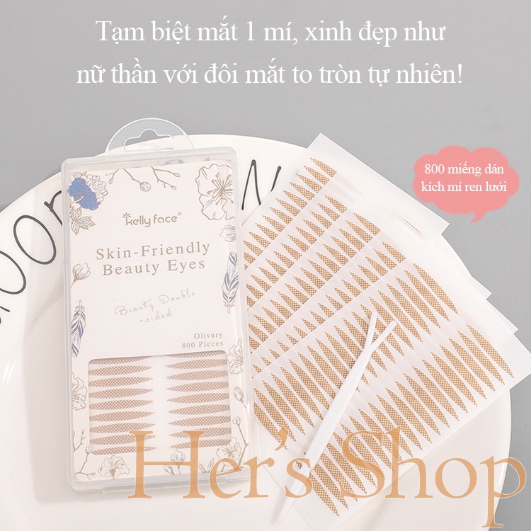 (Có Keo Sẵn) Hộp 800 Miếng Dán Kích Mí Kelly Face Dạng Lưới Tàng Hình Tự Nhiên Lâu Trôi
