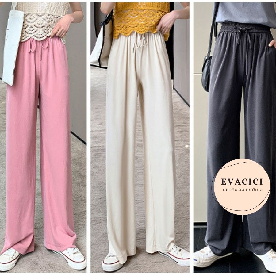 [EVACICI] Quần ống rộng cotton tăm culottes cạp chun sau form Hàn Quốc siêu hack dáng - có nhiều màu.