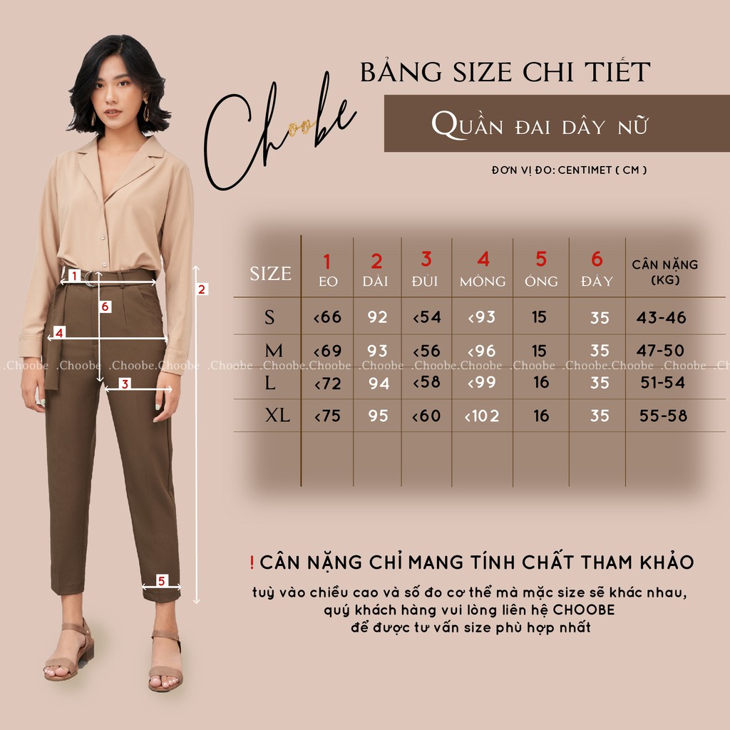 Quần baggy nữ Choobe lưng cạp cao đai dây rời đồ công sở đi học form đẹp màu đen xanh nâu Q12