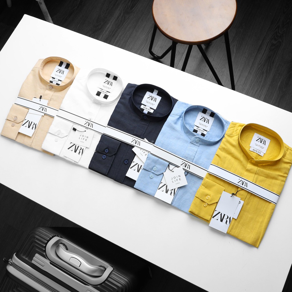 Sơ mi nam ZA-RA dài tay cổ trụ chất vải linen cao cấp đẹp mát D365-SM10