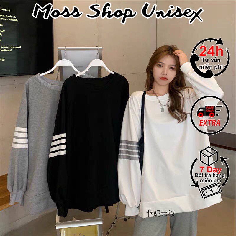 Áo thun dài tay Thom 4 sọc tay raglan MOSSSHOP - Áo thun nữ form thụng cánh rơi siêu hot