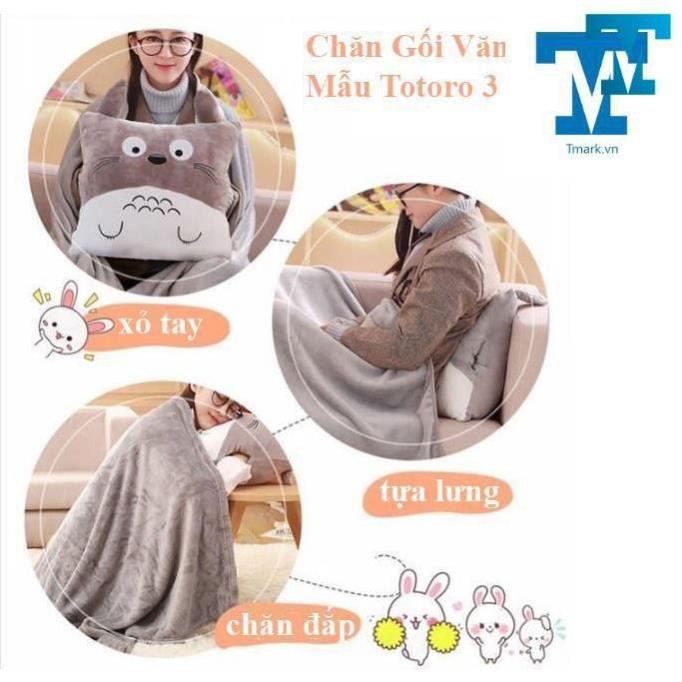 Bộ chăn gối văn phòng 3 in 1 Totoro vuông màu xám có thể mang đi du lịch tiện lợi