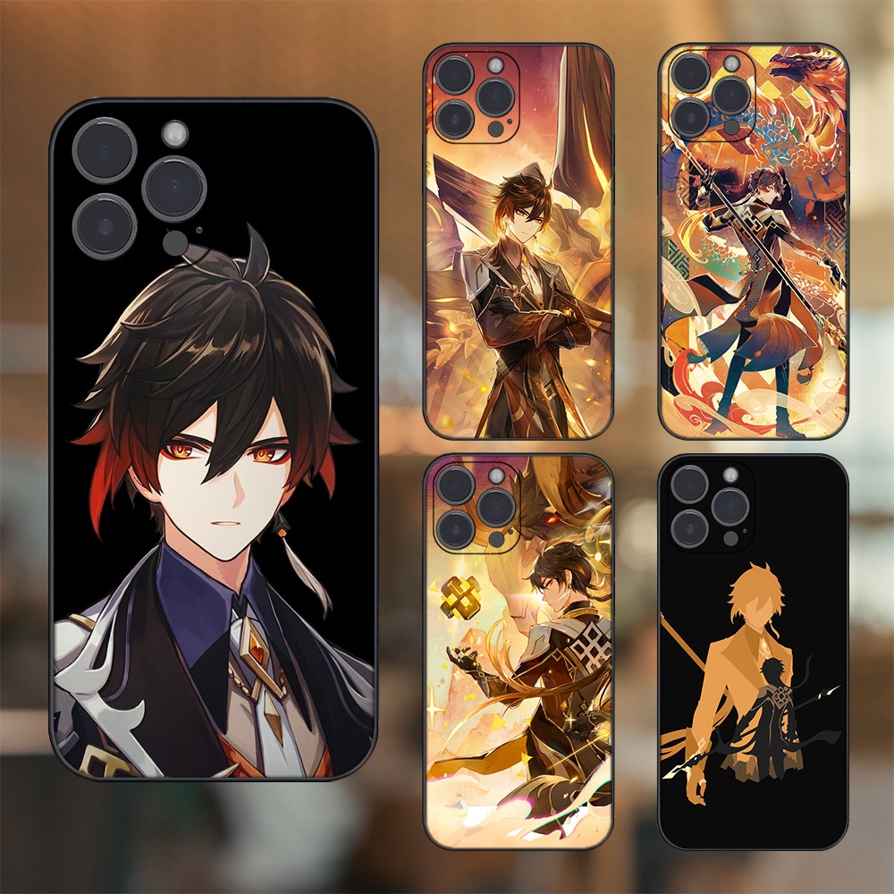 Ốp lưng iPhone 13 Pro Max dẻo đen cạnh vuông in hình Zhongli Genshin Impact