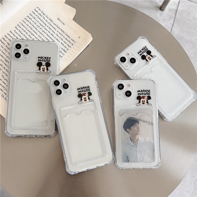 Ốp Điện Thoại TPU Mềm Trong Suốt Kèm Ngăn Đựng Thẻ Họa Tiết Hoạt Hình Dễ Thương Cho Iphone 11 12 13 Pro Max 7 8 Plus X XR XS