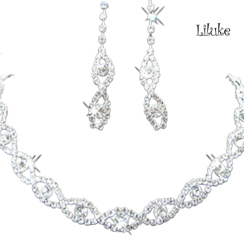 Bộ Vòng cổ + Đôi Khuyên Tai Thiết Kế Kiểu Xoắn Sang Trọng Đính Đá Nhân Tạo Đẹp Mắt