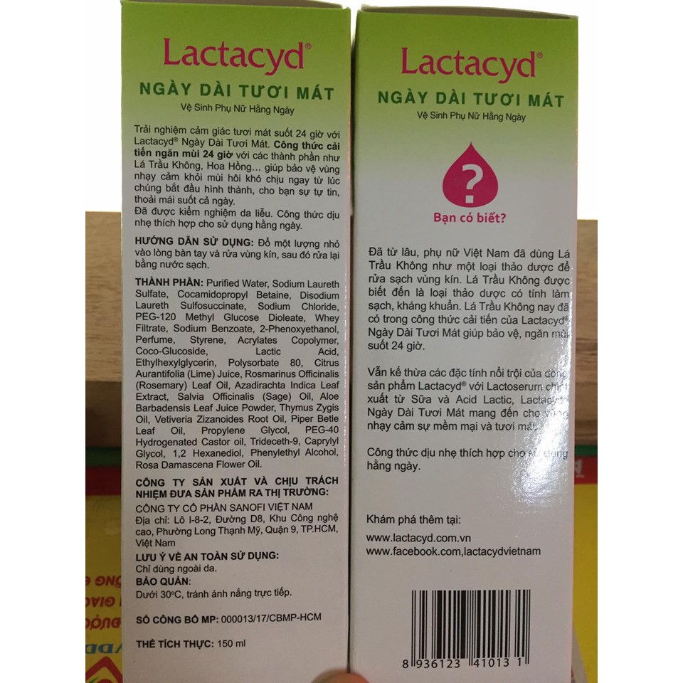 Dung dịch vệ sinh phụ nữ Lactacyd lá trầu không 150ml