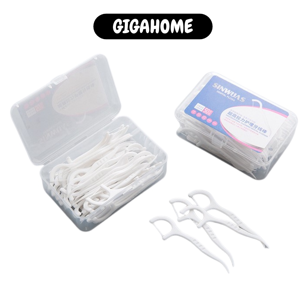 Hộp 50 Tăm Chỉ Nha Khoa GIGAHOME Tiệt Trùng, Vệ Sinh Răng Cao Cấp, Dùng 1 Lần 8557