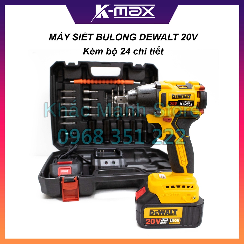 Máy Siết Bulong DEWALT 20V Kèm Hộp Đồ Nghề Sửa Chữa - Động Cơ Không Chổi Than - Bảo Hành 12 Tháng