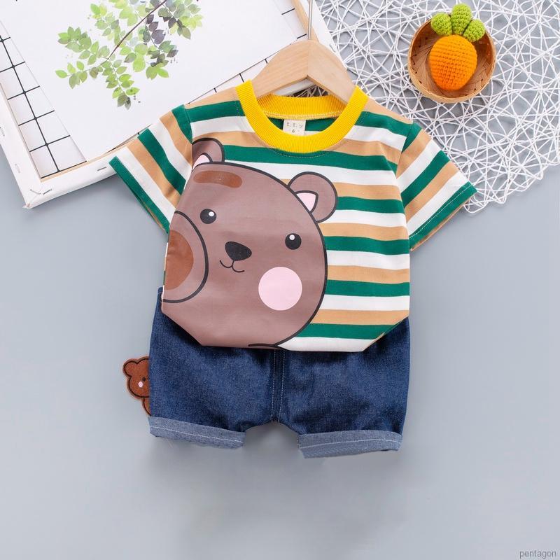 Set Áo Thun Ngắn Tay Cổ Tròn + Quần Short Lưng Thun Thời Trang Bé Trai