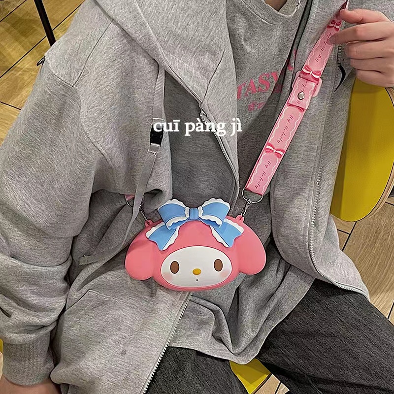 Túi Đeo Chéo Đựng Tiền Xu Son Môi Chìa Khóa Bằng Silicon Hình Sanrio Melody Kuromi Hello Kitty Cinnamoroll Cho Học Sinh