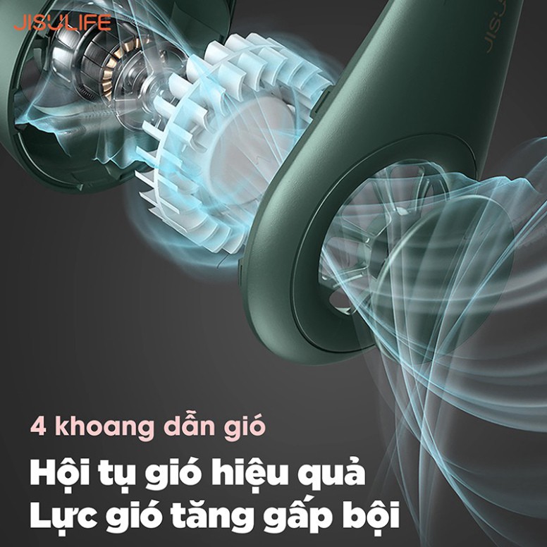 Quạt mini đeo cổ không cánh Jiusulife FA12 - Biên độ thổi rộng 360 độ, kết cấu dẫn gió dốc nghiêng tạo cảm giác mát mẻ