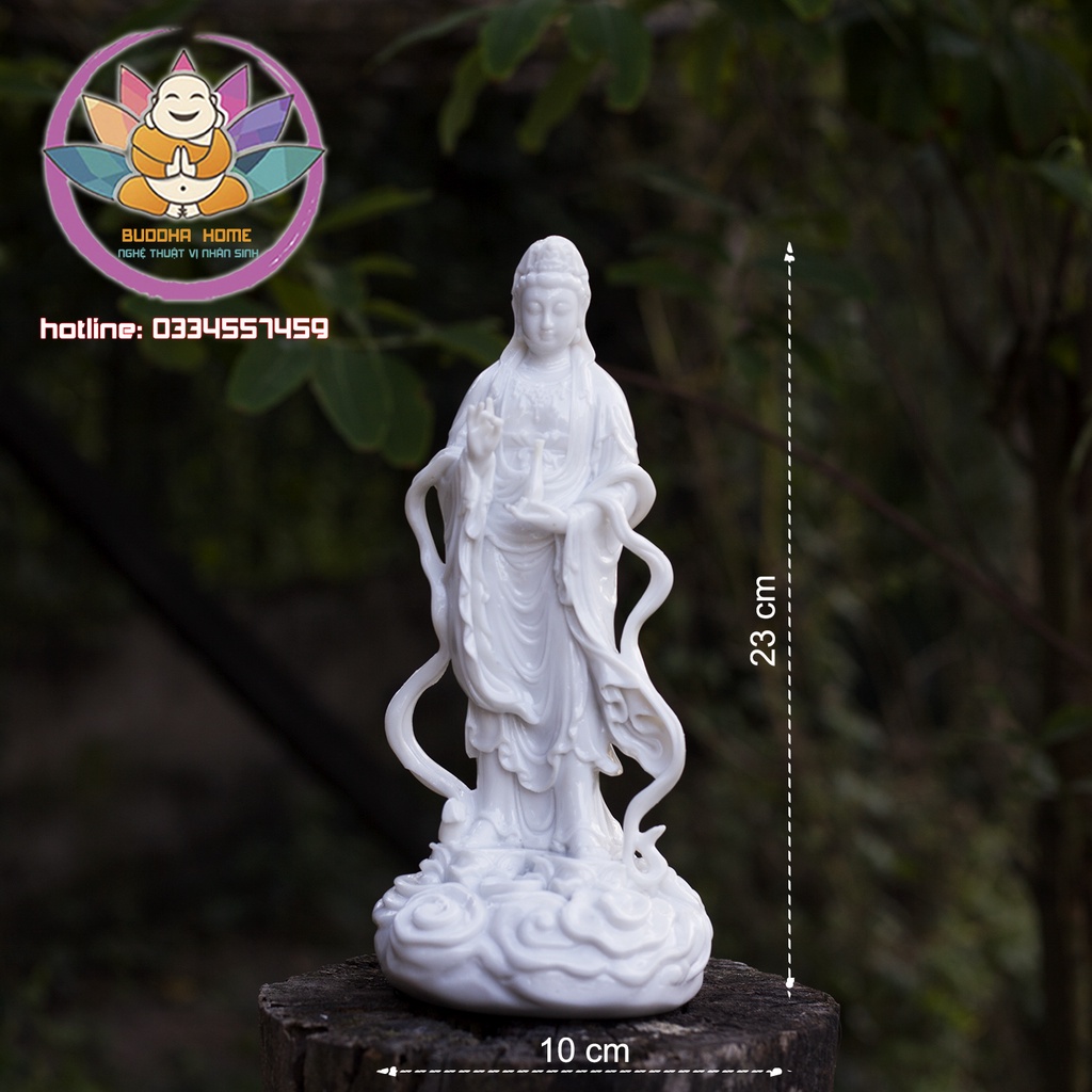 Tượng Mẹ Quan Âm cao 23 cm màu trắng sứ trang trí nội thất nhà cửa, phong thủy, thờ cúng