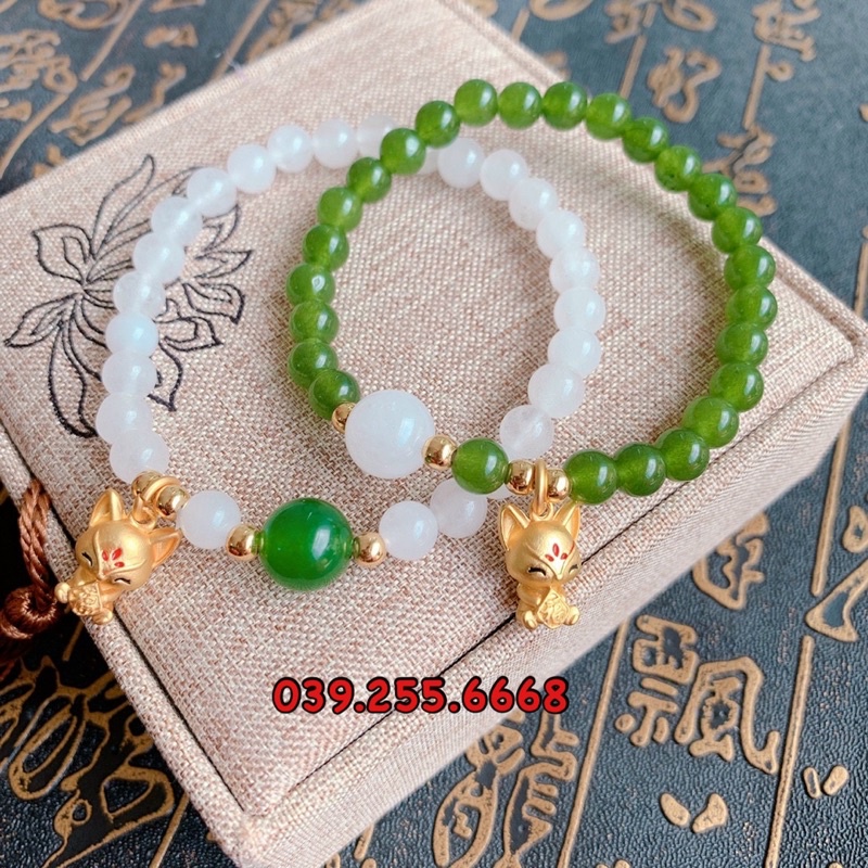 Vòng Tay Đá Mix Charm Tiểu Hồ Ly - Tặng Kèm Hộp Gấm