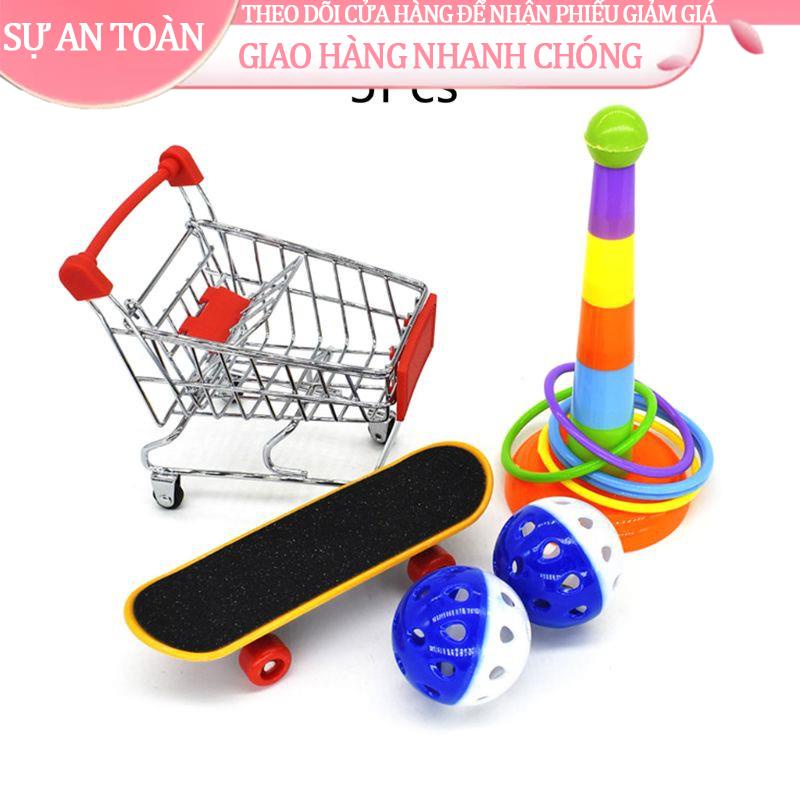 ▬●Set 5 đồ chơi xe đẩy hàng + vòng tròn huấn luyện + ván trượt và quả bóng cho chim vẹt