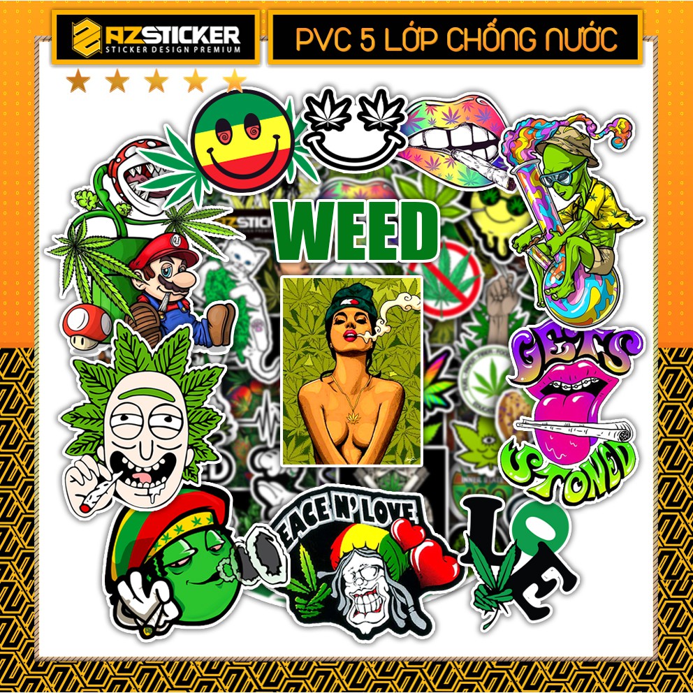 [Set 50+] Sticker Weed | Dán Nón Bảo Hiêm, Điện Thoại, Laptop, Bình Nước...Chống Nước, Chống Bay Màu