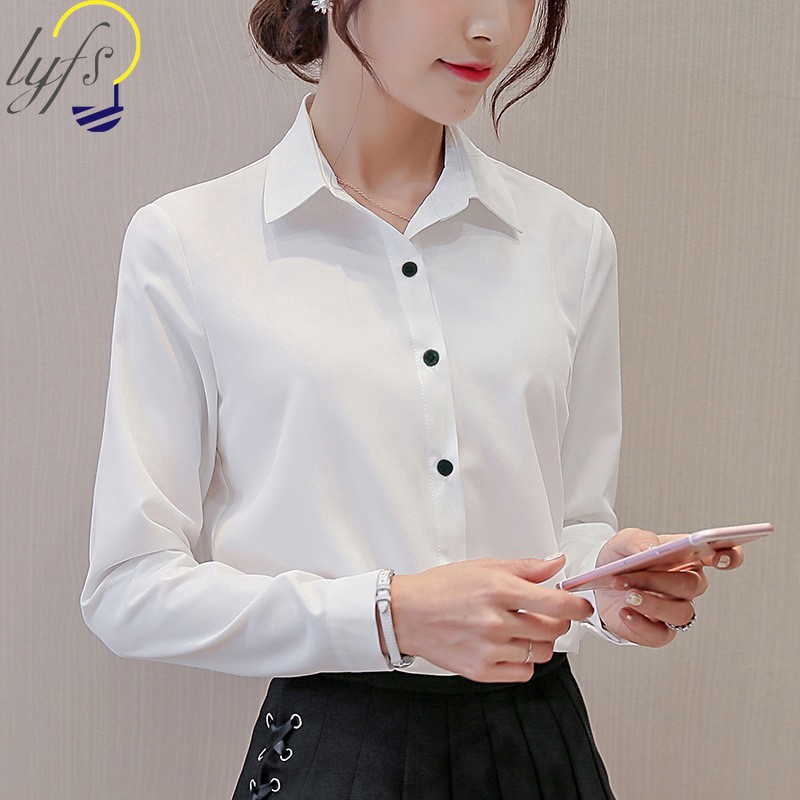 Áo sơ mi dài tay phong cách Hàn Quốc đơn giản thanh lịch dành cho nữ size S-2XL