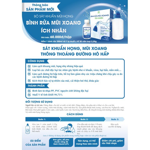 Bình Rửa Mũi Xoang Ích Nhân Nam Dược , Bình Mềm Dễ Dùng Có Muối Kèm