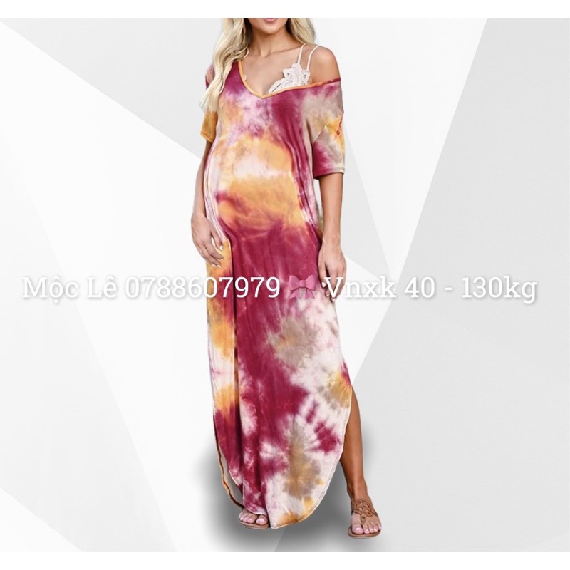 Đầm maxi vnxk loang wax nhiều màu xuất xịn phom dài bigsize tie dye maxi dress