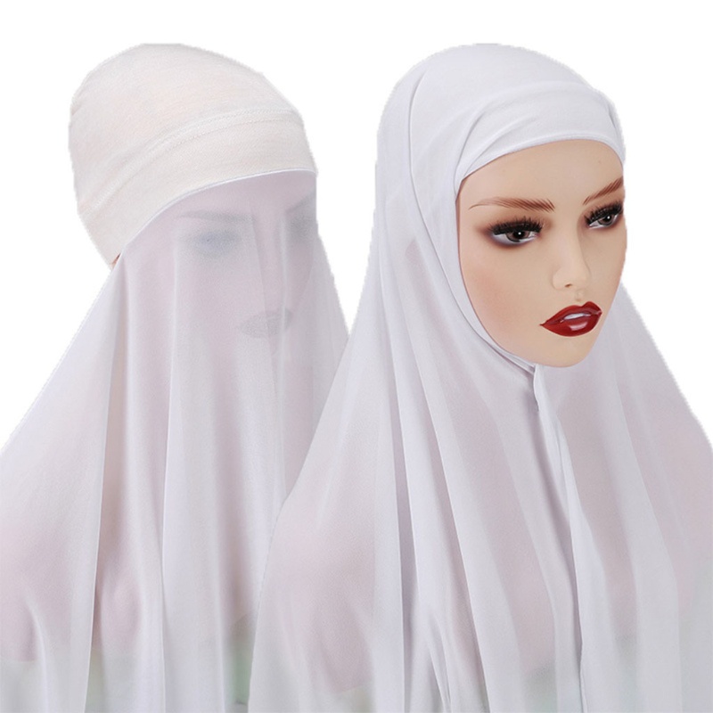 Flgo Khăn Choàng Hijab Màu Trơn Đính Ngọc Trai Co Giãn Kèm Dây Buộc