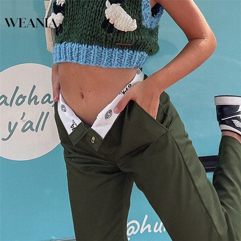 Quần Dài Lưng Thấp Dáng Rộng Màu Sắc Đơn Giản Quyến Rũ Cho Nữ