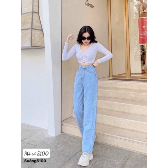 Quần Jean Nữ Kaki dáng xuông quần jeans Nữ lưng cao blue color phong thái RM Fashion